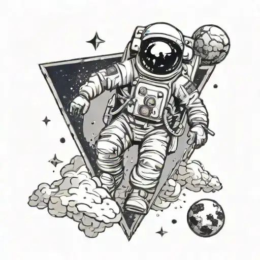 Diamond shape with stars inside and a astronaut floating tattoo design idea