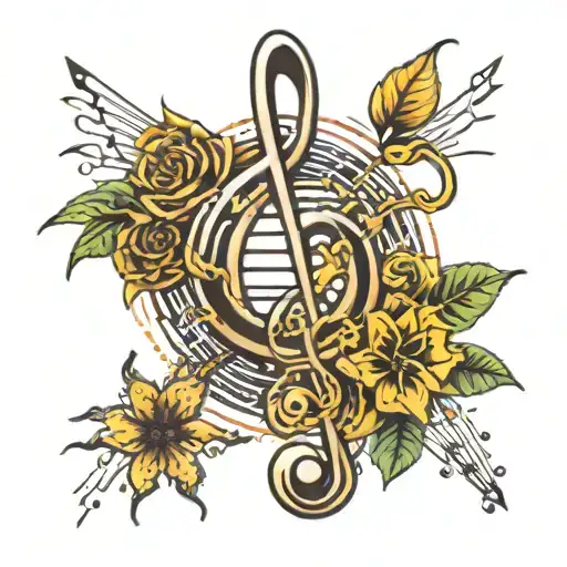 music notes radial symmetry tattoo design idea