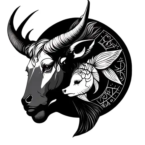 taurus woman zodiac sign and pisces male zodiac sign tattoo design idea