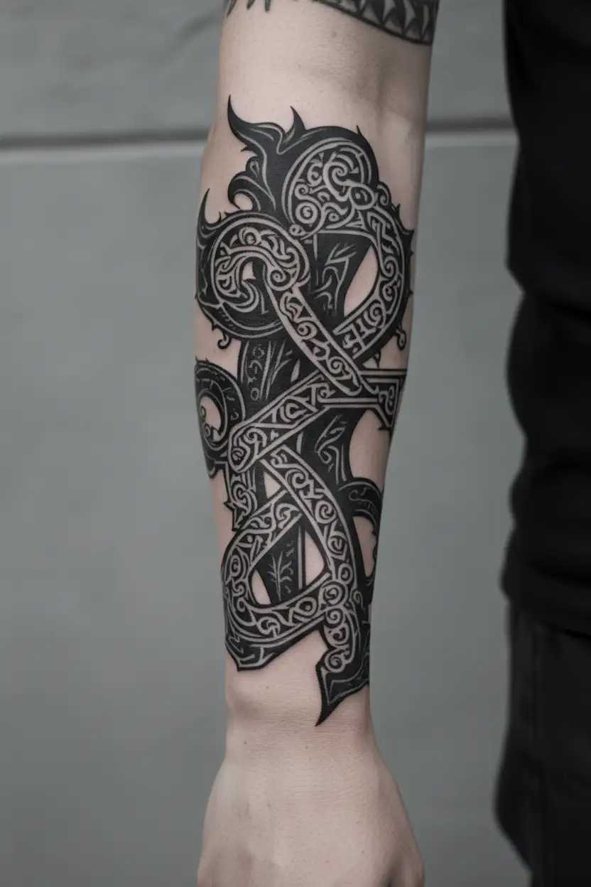 Slavic symbol with inscription tattoo design idea