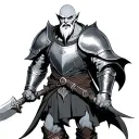 D&D Hobgoblin wearing armor with pale white skin, a bald head, and a white beard tattoo design idea