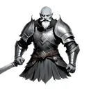 D&D Hobgoblin wearing armor with pale white skin, a bald head, and a white beard tattoo design idea