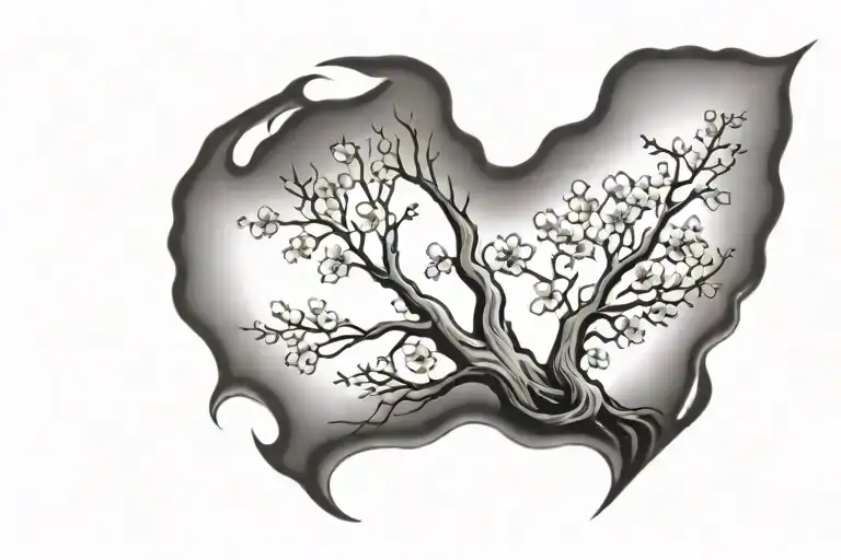 A tattoo symbolizing love and family, with cherry trees representing growth  no background  tattoo design idea