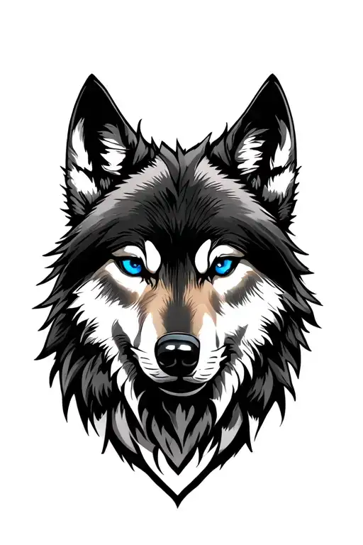 wolf head blue eyes tattoo design idea