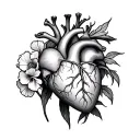 anatomical heart with dianthus flowers  tattoo design idea