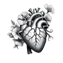 anatomical heart with dianthus flowers  tattoo design idea