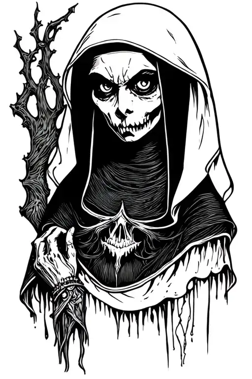 Spooky evil nun tattoo design idea
