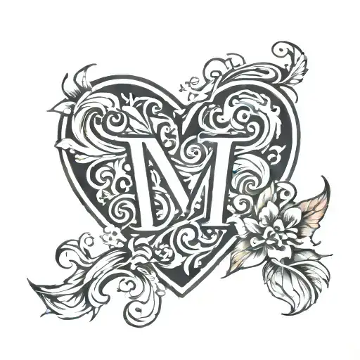 letter b m t heart tattoo design idea