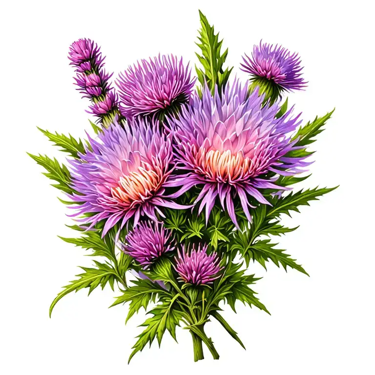 Scottish thistle and a bunch of heather flowers tattoo design idea