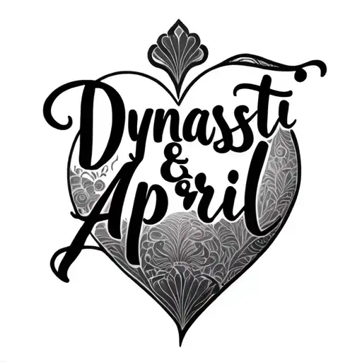 "Dynasti & April" "Dynasti & April" "Dynasti & April" name in shape of heart tattoo design idea