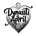 "Dynasti & April" "Dynasti & April" "Dynasti & April" name in shape of heart tattoo design idea