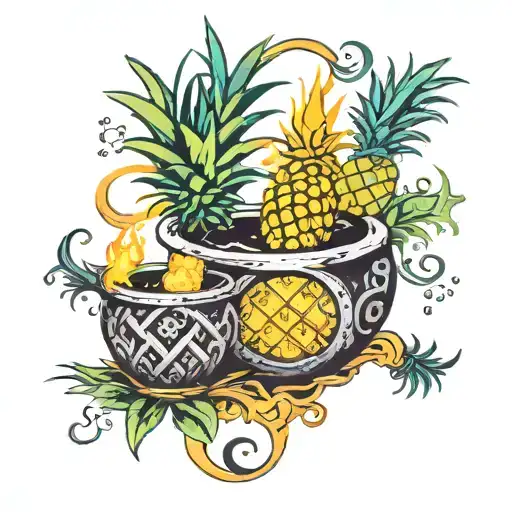 witch cauldron pineapples tattoo design idea