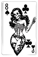 pinup girl, skeleton, ace playing card, 8 playing card tattoo design idea