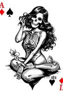 pinup girl, skeleton, ace playing card, 8 playing card tattoo design idea