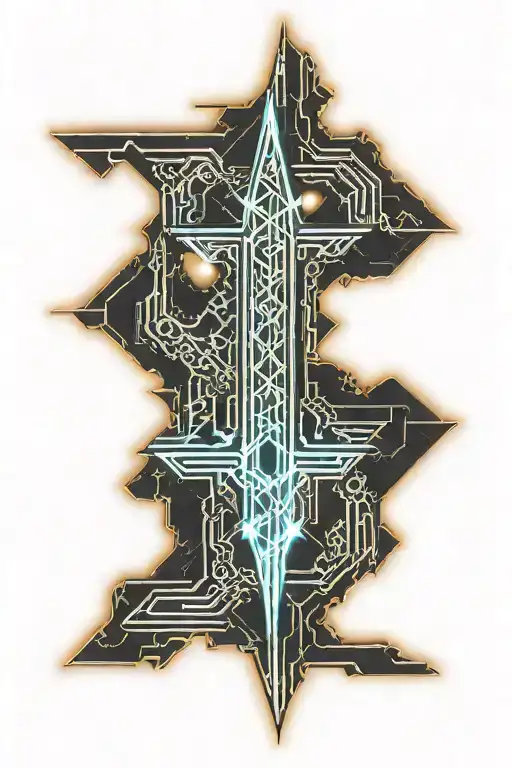 lightning striking excalibur held tattoo design idea
