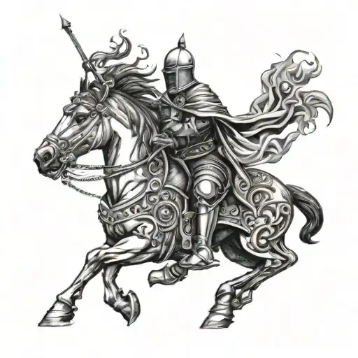 spain horse and lion knight holding tattoo design idea