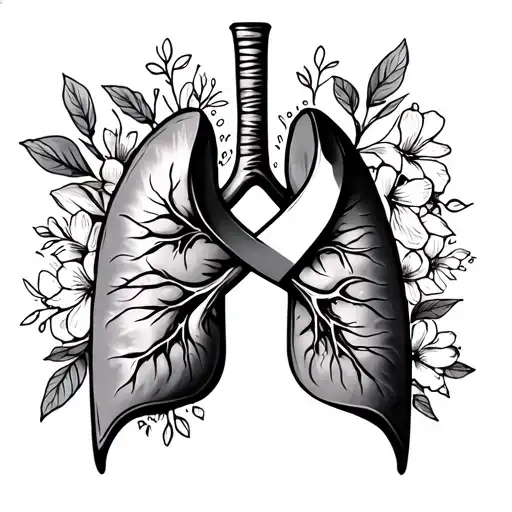 Lung cancer ribbon with lungs half November birth flowers. 8602 days written out tattoo design idea