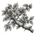 hawthorn tree branch tattoo design idea