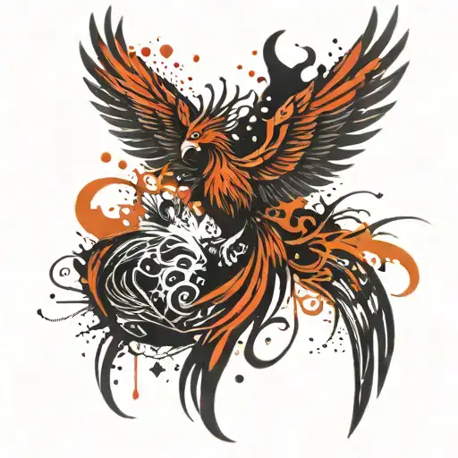 phoenix with open wings souranded by flames tattoo design idea