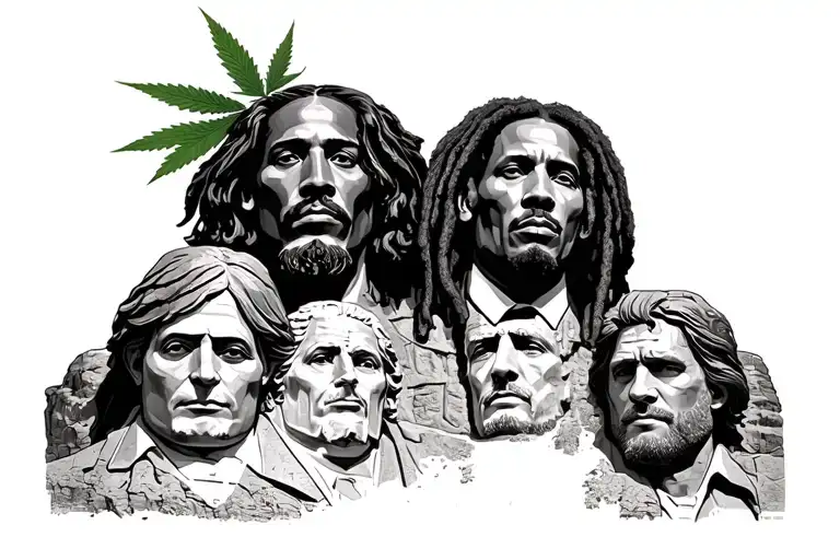 Mount Rushmore with Snoop dog and Willie Nelson and Seth Rogen and Bob Marley as the faces and have lot of weed like lot tattoo design idea
