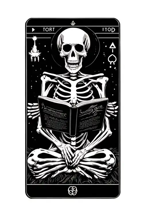 skeleton reading tarot card tattoo design idea