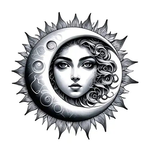 sun moon flute tattoo design idea