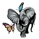 elephant and butterfly  tattoo design idea
