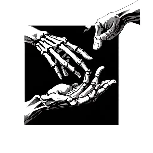 Michelangelo's "Creation of Adam“ reaching out to each other make one hand a skeleton hand and the other normal, put a s tattoo design idea