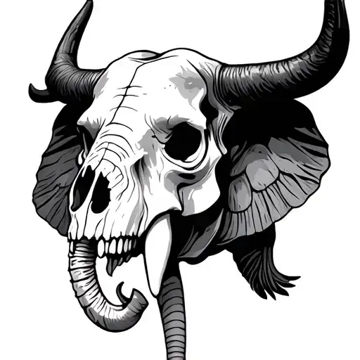 elephant skull, bull skull, turtle shell seperate tattoo design idea