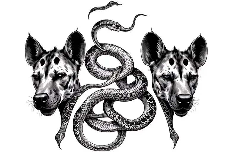 Three headed Hyaena, with snakes head tattoo design idea