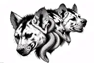 Three headed Hyaena, with snakes head tattoo design idea