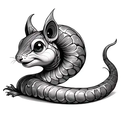 worm body with squirel tail tattoo design idea