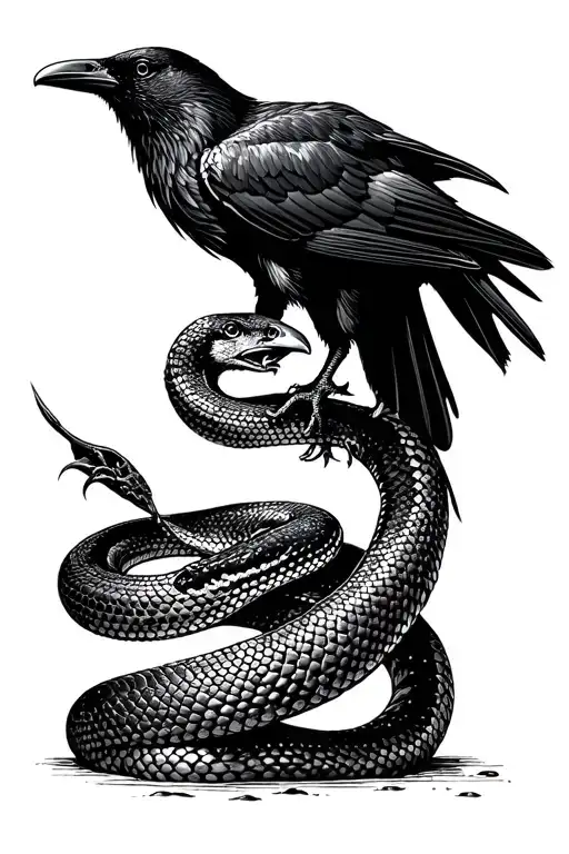 a snake strangling a crow tattoo design idea