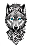 wolf with blue eyes on armor tattoo design featuring Celtic trinity knot  tattoo design idea