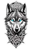 wolf with blue eyes on armor tattoo design featuring Celtic trinity knot  tattoo design idea
