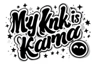 The text "My Kink is karma" based on Chappell Roans song. With small stars, like the emoji ✨ but in black. tattoo design idea