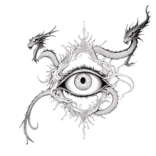 centaur coming out of one eye in the center of the back with two dragons surrounding on the right and left tattoo design idea