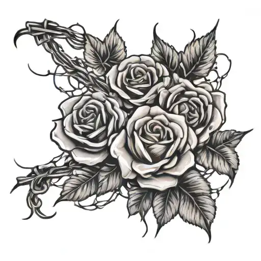 barbed wire with roses tattoo design idea
