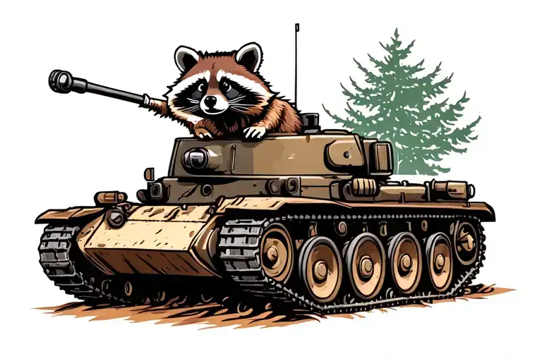 raccoon driving a tank tattoo design idea