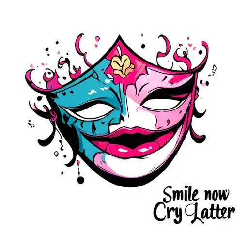 smile now cry later masks tattoo design idea