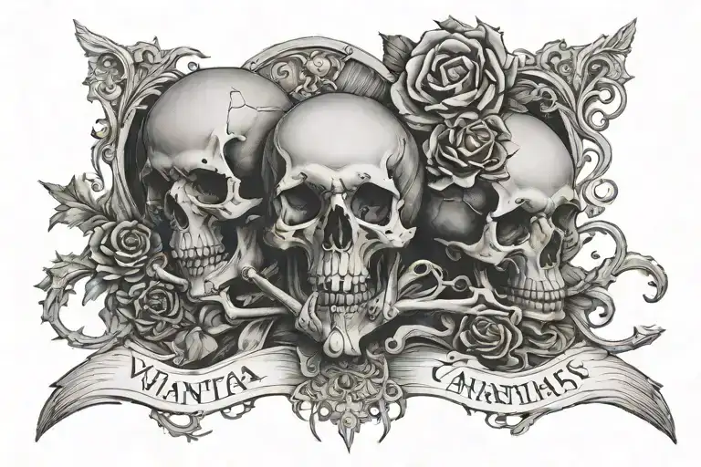 text vanitas vanitatum et omnia vanitas, with hands, death, etc, no skulls, the text must be written tattoo design idea