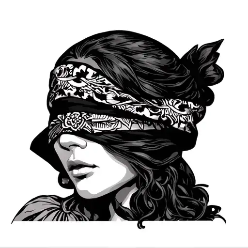 Themis black bandana blindfold tattoo design idea