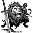 lion and warrior wielding a sword tattoo design idea