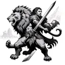 lion and warrior wielding a sword tattoo design idea
