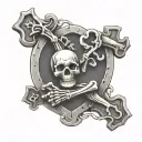 two skeleton arms reaching for each other shaped like key and a lock  tattoo design idea