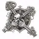 two skeleton arms reaching for each other shaped like key and a lock  tattoo design idea