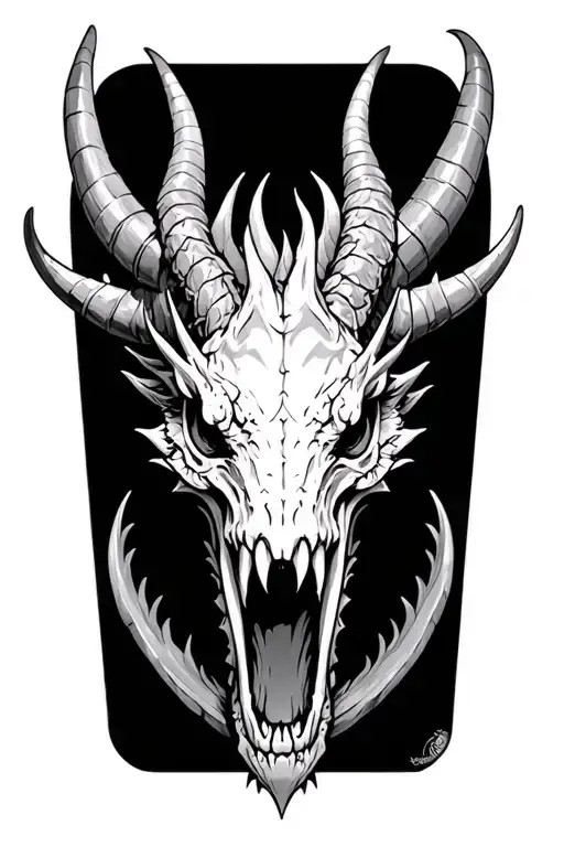 dragon skull pointy horns and teeth  tattoo design idea