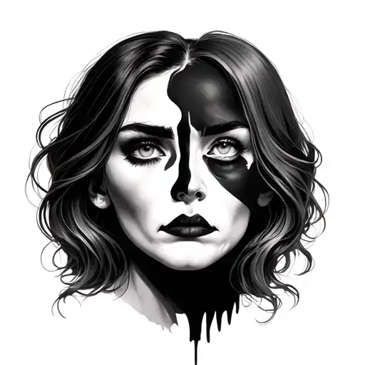 two face happy sad woman face tattoo design idea