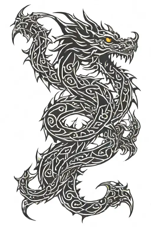 dragon fire and sword intertwined tattoo design idea