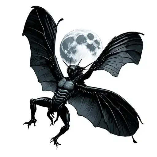 mothman flying by the moon tattoo design idea